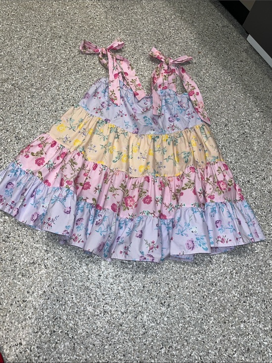 LoveShackFancy Dresses & Skirts - LoveShackFancy Tiered Floral Tie-Shoulder Dress - Pink, Yellow & Lavender NEW